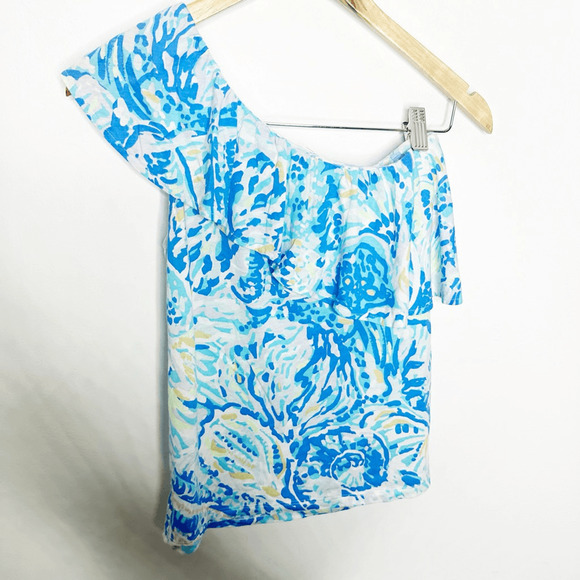 LILLY PULITZER Matteo Bennet Blue Salty Seas One Shoulder Top ruffle womens XXS - Picture 5 of 7